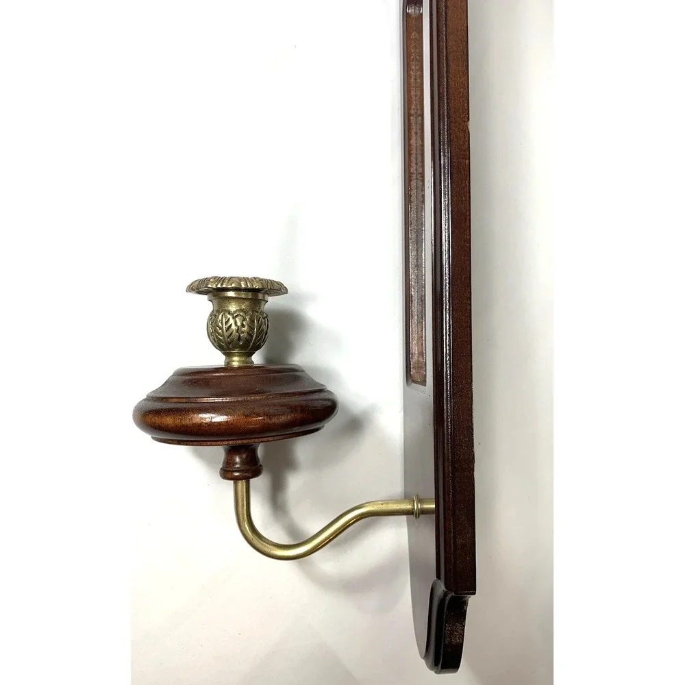 Bombay Company‎ Wood Wall Candle Sconce Mirrored Brass Vintage 80s